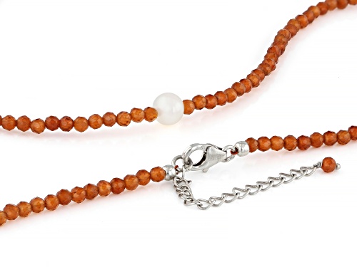 Hessonite Garnet With Cultured Freshwater Pearl Rhodium Over Sterling Silver Necklace - Size 18