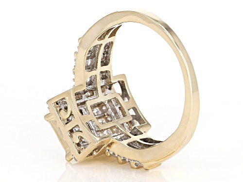 .90ctw Princess Cut And Baguette And Round White Diamond 10k Yellow Gold Ring - Size 6