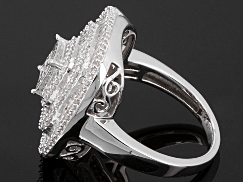 1.45ctw Baguette, Round, & Princess Cut Diamonds Rhodium Over Sterling Silver Cocktail Ring - Size 6