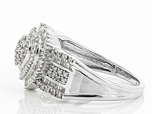 .75ctw Round And Baguette White Diamond Rhodium Over Sterling Silver Ring - Size 10