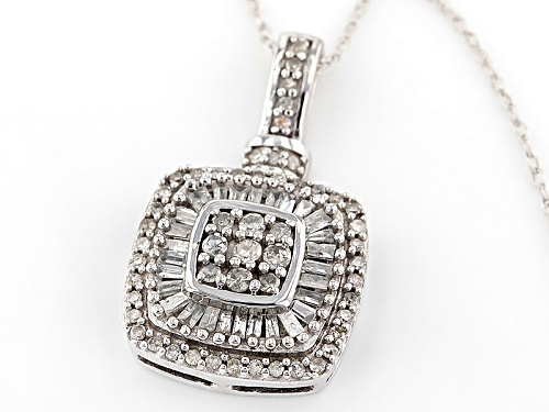 .45ctw Round And Baguette White Diamond 10k White Gold Pendant With An 18inch Rope Chain