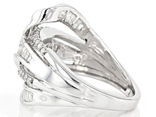 1.00ctw Baguette and Round White Diamond Rhodium Over S/S Ring - Size 5