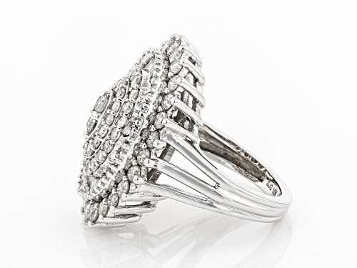 2.00ctw Round And Baguette White Diamond 10k White Gold Cluster Cocktail Ring - Size 9.5