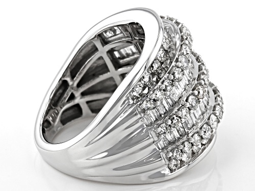 2.85ctw Round And Baguette White Diamond 10k White Gold Multi-Row Dome Ring - Size 7
