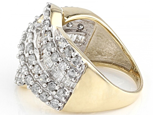 2.00ctw Baguette And Round White Diamond 10k Yellow Gold Crossover Ring - Size 5