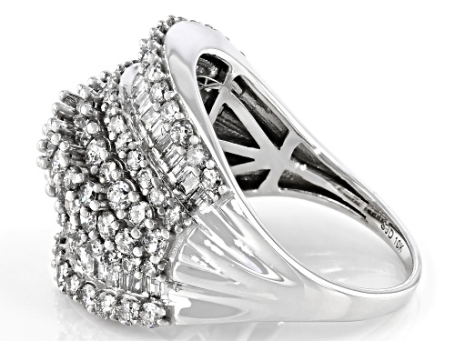2.60ctw Round And Baguette White Diamond 10k White Gold Multi-Row Ring - Size 8