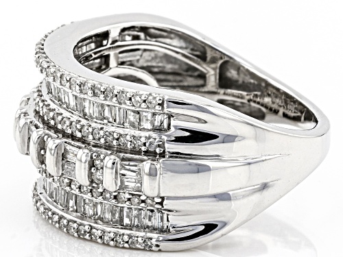 1.00ctw Baguette And Round White Diamond 10k White Gold Wide Band Ring - Size 6