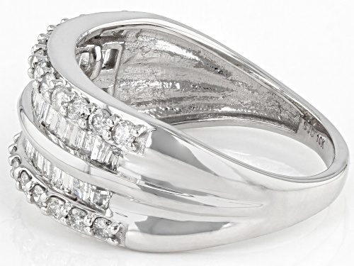 1.00ctw Baguette And Round White Diamond 10k White Gold Multi-Row Ring - Size 6