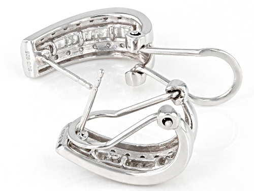 0.50ctw Baguette And Round White Diamond Rhodium Over Sterling Silver J-Hoop Earrings