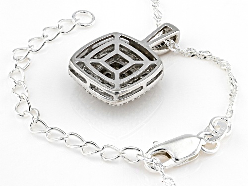 0.60ctw Baguette And Round White Diamond Rhodium Over Sterling Silver Halo Pendant With 18