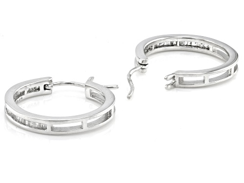 0.33ctw Baguette White Diamond Rhodium Over Sterling Silver Hoop Earrings