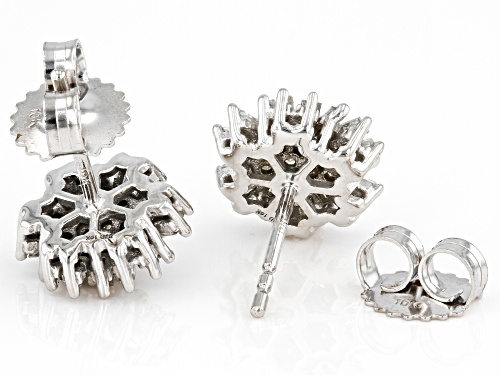 0.65ctw Baguette And Round White Diamond 10k White Gold Cluster Stud Earrings