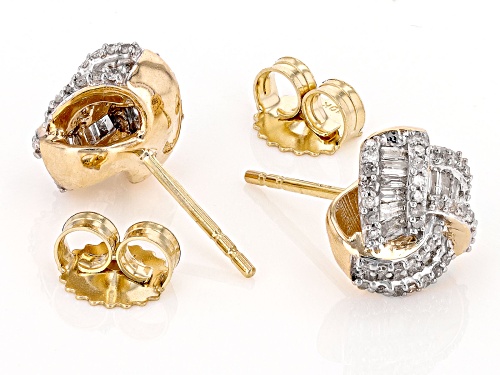 0.50ctw Round And Baguette White Diamond 10k Yellow Gold Stud Earrings