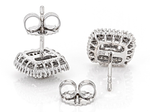 0.60ctw Baguette And Round White Diamond 10k White Gold Cluster Stud Earrings
