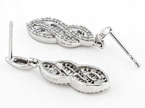 0.45ctw Baguette And Round White Diamond 10k White Gold Dangle Earrings