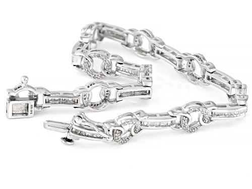 1.25ctw Baguette And Round White Diamond Rhodium Over Sterling Silver Tennis Bracelet - Size 7.5