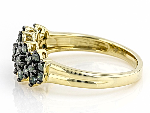 0.75ctw Round Green Diamond 10K Yellow Gold Cluster Ring - Size 7