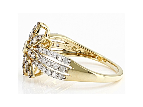 0.70ctw Round Champagne And White Diamond 10k Yellow Gold Cluster Ring - Size 9