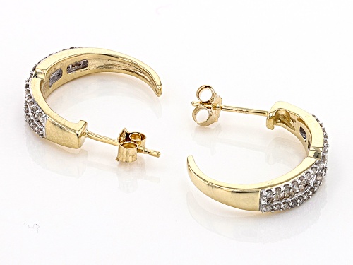 0.50ctw Baguette And Round White Diamond 10k Yellow Gold J-Hoop Earrings