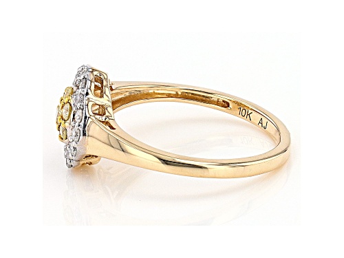 0.35ctw Round Natural Yellow And White Diamond 10k Yellow Gold Cluster Ring - Size 8
