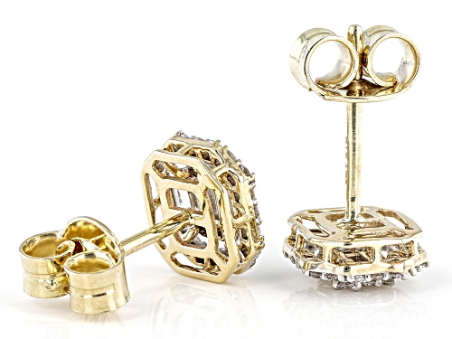 0.30ctw Round And Baguette White Diamond 10k Yellow Gold Stud Earrings