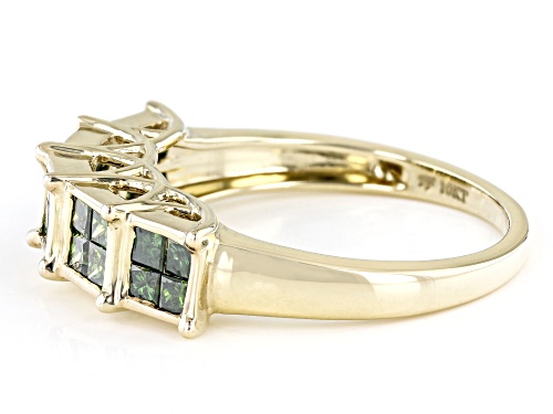 1.00ctw Princess Cut Green Diamond 10k Yellow Gold Band Ring - Size 6.5