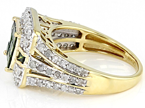 1.65ctw Princess Cut Green Diamond And Round White Diamond 10k Yellow Gold Quad Ring - Size 5