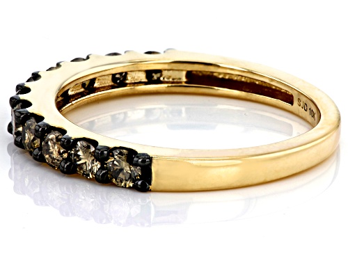 0.75ctw Round Champagne Diamond 10k Yellow Gold Band Ring - Size 6
