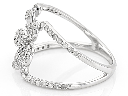 0.50ctw Round And Baguette White Diamond 10k White Gold Open Design Floral Ring - Size 5