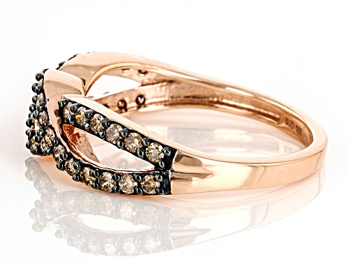 0.55ctw Round Champagne Diamond 10k Rose Gold Crossover Band Ring - Size 6