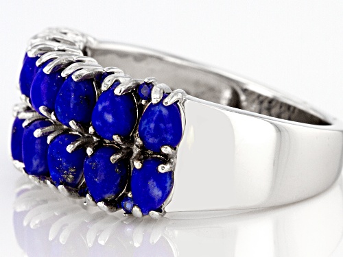 4x3mm Lapis Lazuli With 0.10ctw Lab Created Blue Sapphire Rhodium Over Sterling Silver Ring - Size 8