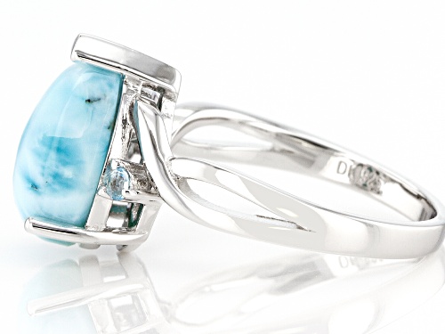 12x8mm Pear Shaped Larimar and 0.09ctw Round Swiss Blue Topaz Rhodium Over Sterling Silver Ring - Size 7