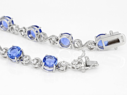 16.25ctw Blue Color Shift Fluorite With 1.84ctw Lab White Sapphire Rhodium Over Silver Bracelet - Size 7.25