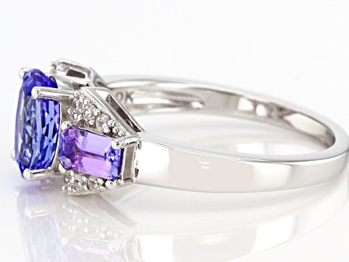 1.74ctw Oval Tanzanite And 0.26ctw White Zircon Rhodium Over Sterling Silver Ring - Size 7