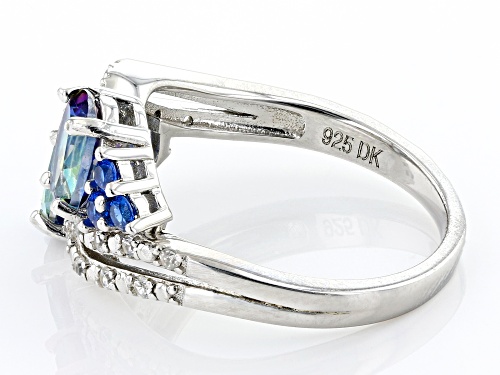 1.36ctw Petalite With 0.26ctw Lab Blue Spinel & 0.13ctw White Zircon Rhodium Over Silver Ring - Size 8