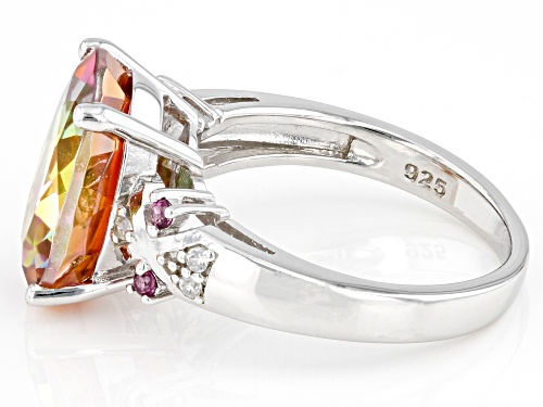 4.50ct Northern Lights™ Quartz With 0.10ctw Rhodolite And White Zircon Rhodium Over Silver Ring - Size 8