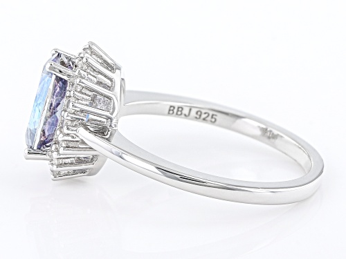 1.25ctw Blue Petalite With 0.27ctw White Zircon Rhodium Over Sterling Silver Halo Ring - Size 8