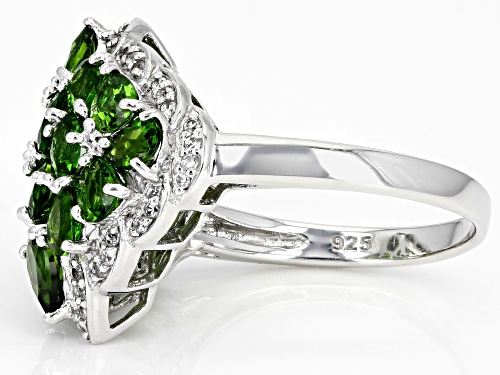 2.61ctw Chrome Diopside And 0.26ctw White Zircon Rhodium Over Sterling Silver Ring - Size 9