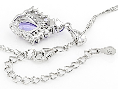 0.99ctw Tanzanite With 0.21ctw White Zircon Rhodium Over Sterling Silver Pendant With Chain