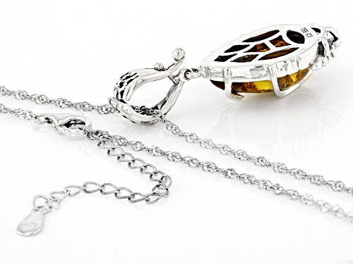 18x13mm Pear Shaped Amber Rhodium Over Sterling Silver Pendant With Chain