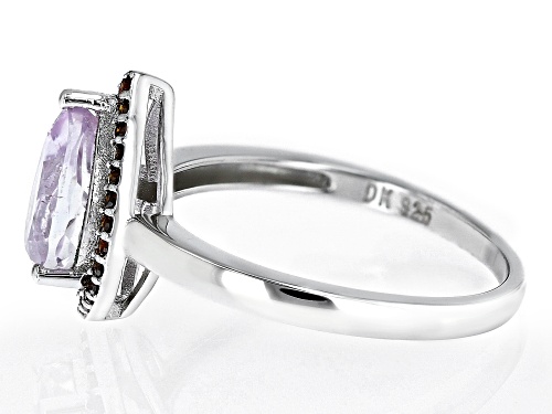 1.28ct Pink Kunzite And 0.12ctw Red Diamond Rhodium Over Sterling Silver Ring - Size 10
