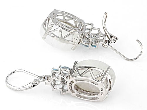 Rainbow Moonstone with 1.30ctw London Blue Topaz & Glacier Topaz™ Rhodium Over Silver Earrings