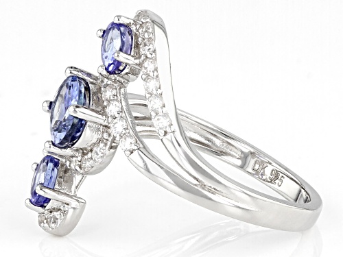 1.01ctw Tanzanite And 0.81ctw White Zircon Rhodium Over Sterling Silver 3-Stone Ring - Size 9