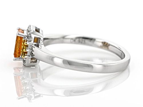 0.64ct Spessartite with 0.13ctw Yellow Diamond and White Zircon Rhodium Over Sterling Silver Ring - Size 9