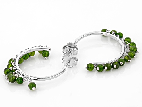 Chrome Diopside Rhodium Over Sterling Silver J-Hoop Bead Earrings