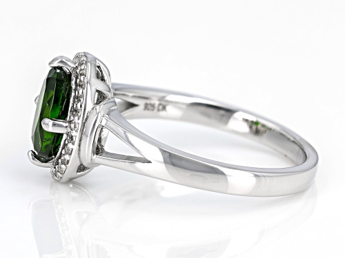 1.19ct Oval Chrome Diopside And 0.12ctw White Zircon Rhodium Over Sterling Silver Ring - Size 10