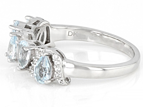 0.85ct Aquamarine And 0.13ctw White Zircon Rhodium Over Sterling Silver Band Ring - Size 8