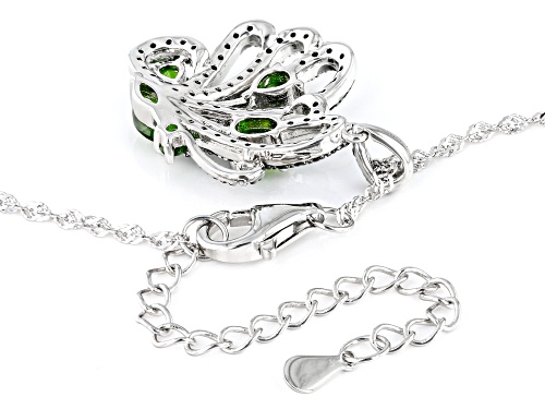 1.04ctw Chrome Diopside And 0.47ctw Black Spinel Rhodium Over Silver Butterfly Pendant With Chain