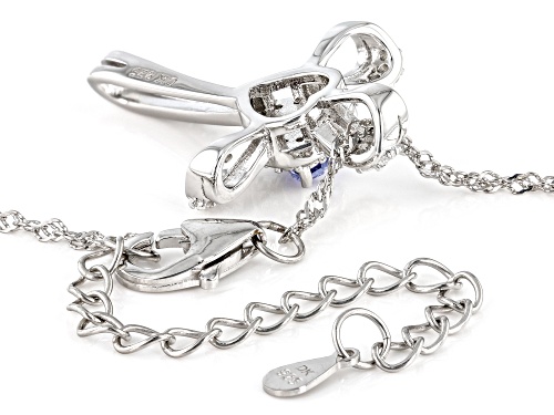 0.19ct Tanzanite And 0.29ctw White Zircon Rhodium Over Sterling Silver Cross Pendant With Chain