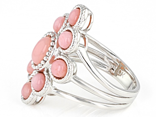 4mm Round and 7x5mm Oval Pink Opal Rhodium Over Sterling Silver Ring - Size 6